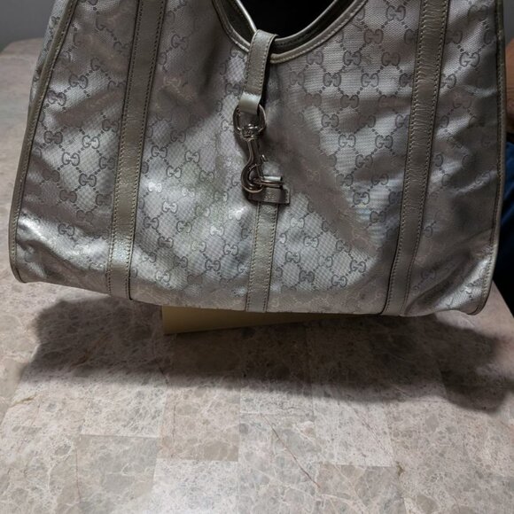 GUCCI Silver Joy Tote in GG Imprime Canvas and Leather - Picture 1 of 6